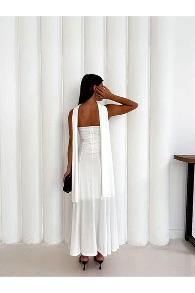 SUYA US WEAR Cape Detailed Strapless Slit Long Dress