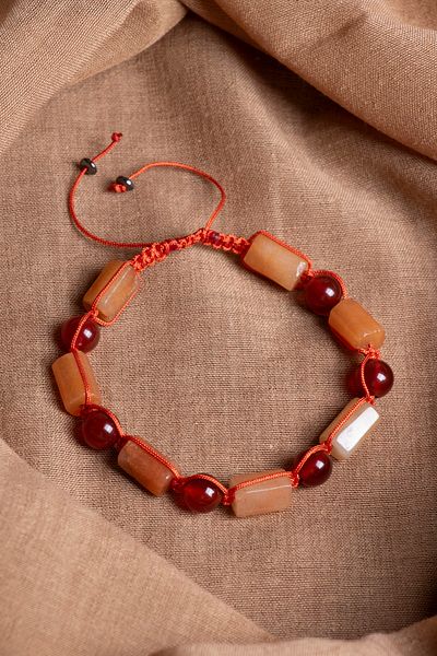 OSMANLI DEĞERLİ TAŞ Certified Aventurine-Achate Natural Stone Adjustable Macrame Bracelet