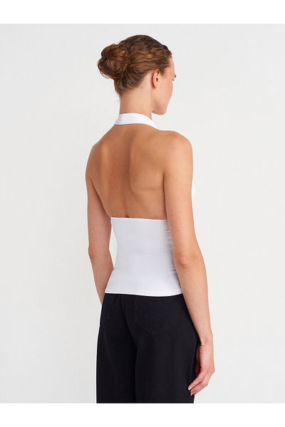 Dilvin 31968 Gathered Halter Neck Top-White