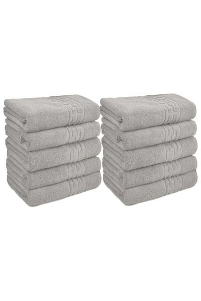 Ralex Pack of 10 Bath Towels 70 x 140 cm, 100% Cotton, Greek Border, 500 gr/m2, Gray
