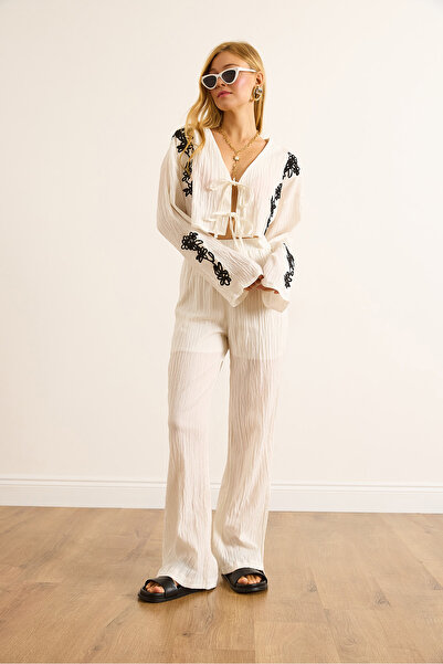 Olalook Set de sus și de jos cu căptușeală cu detaliu de Suzene alb pentru femei TKM-19000418