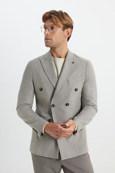 ALTINYILDIZ CLASSICS Men's Mink Wool Slim Fit Slim Fit Swallow Collar Cover Pocket Blazer Jacket