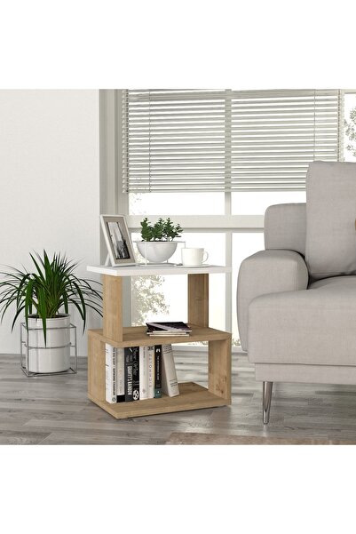 UnicUtil Coffee table with three-tier shelves and panel legs, White-Bardolino 46 x 40 x 29 cm