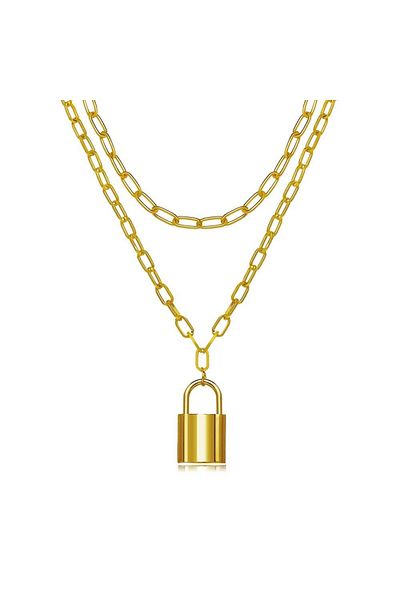 ATALYA ACCESSORY Choker Necklace 2 Layers Cute Rectangle Chain Lock Necklace for Women
