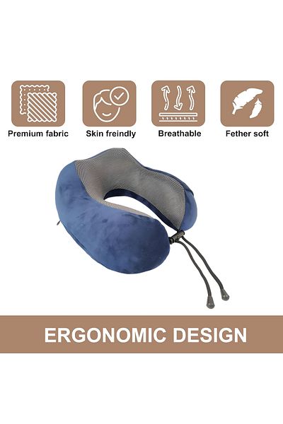 AGC U-Shaped Neck Pillow with Memory Foam, Velvet Cover, and Magnetic Therapy Cloth UC-1018 Blue