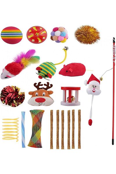 Cymax Set of 20 cat toys, textile/plastic/wood, multicolor