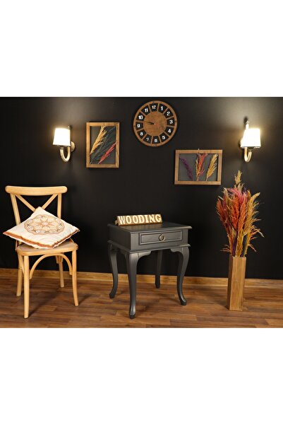 Wooding Mobilya Çekmeceli Masif Antrasit Komodin - Yan Sehpa