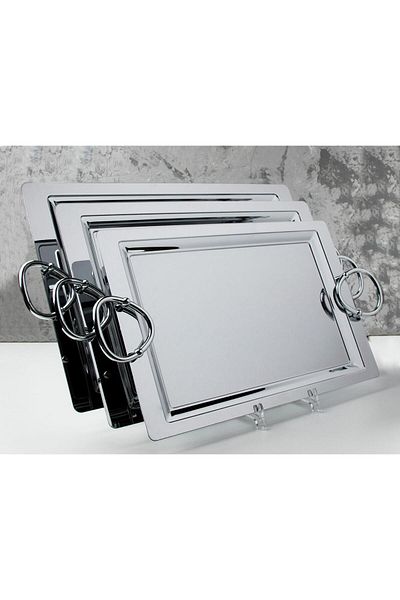 TOHFAT-AL MAIDAH Luxury authenticity stainless steel rectangular 3-piece chrome tabassi set
