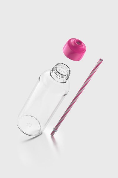 Renga Felix 450 ml Glass Bottle with Straw 181010 Fuchsia