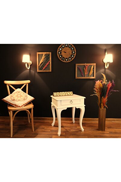 Wooding Mobilya Çekmeceli Masif Krem Komodin - Yan Sehpa