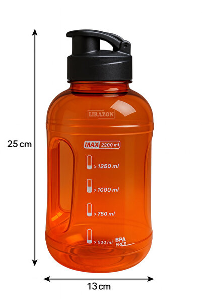 LİRAZON 2200ml Water Bottle Double Color Motivational Flask Suitable for Detox Teas Bpa Free