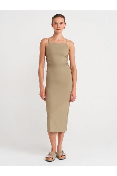 Dilvin 91479 Drawstring Midi Dress-Çağla