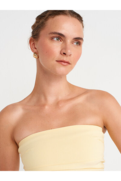 Dilvin 91368 Straplez Midi Elbise-Açık Sarı