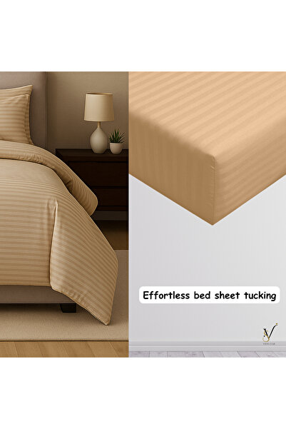 View star Viewstar 6 Pcs King Size Bedding Set (Beige) – 1 Fitted Sheet, 1 Quilt Cover, 4 Pillowcases