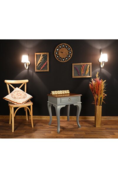 Wooding Mobilya Çekmeceli Masif Gri Ceviz Komodin - Yan Sehpa