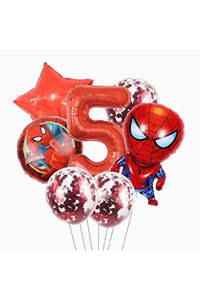 PARTİAVM 5 Yaş Örümcek Adam Balon Seti Rakam Balon Pullu Şeffaf Balon Örümcek Balon Helyum Uyumlu Uçan Balon