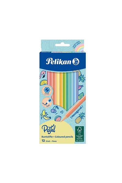 Pelikan Creioane PASTEL color lacuite, sectiune hexagonala, mina 3 mm, set 12 culori