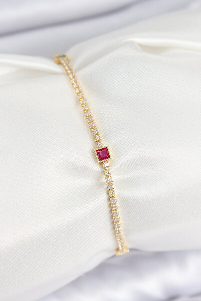 STİLLOVE Brass Zircon Stone Square Model Gold Color Women's Bracelet