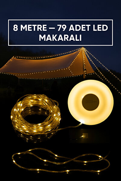 Ecuy Şarjlı Makaralı Peri Led Işık Zinciri 8 Metre 79 +30 Led Bahçe Balkon Dı...