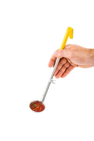 Generic Restaurantware-Met Lux 1 Ounce Soup Ladle, 1 Hook Handle Serving Spoon - With Yellow Handle, Dishwa