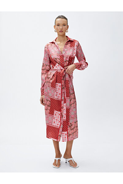 Koton فستان قميص متوسط الطول بحزام