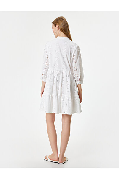 Koton Beige Women's Mini Brode Dress