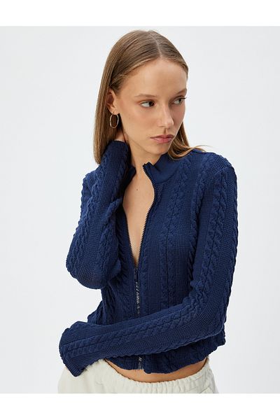 Koton Dark Blue Women's Zipper Cardigan
