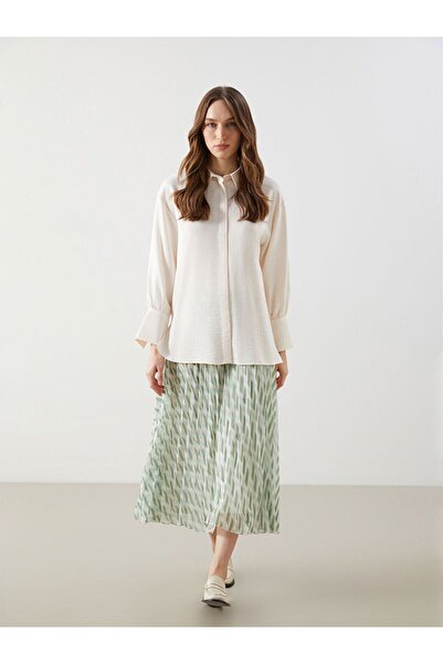 LC Waikiki Lcw Modest Green Elastic Waist Patterned Chiffon Women's Pleated S...
