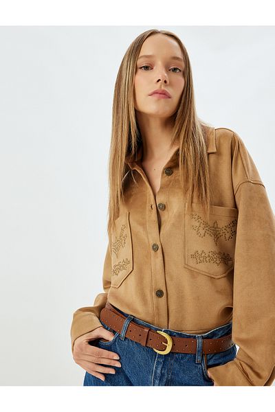 Koton Brown Women's Suede-Effect Shacket