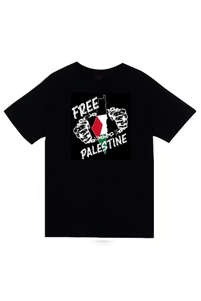 fame-stoned Free Palestine Printed Unisex 100% Cotton Black T-Shirt