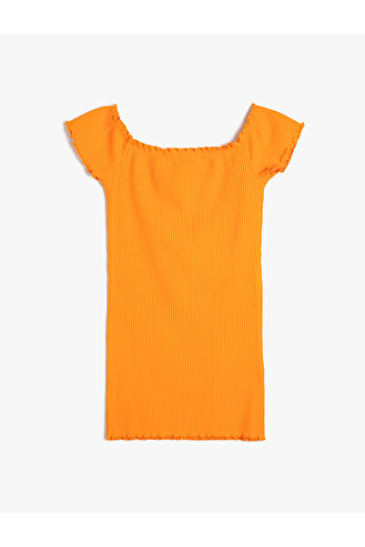 Koton فستان برتقالي مضلع من القطن للبنات