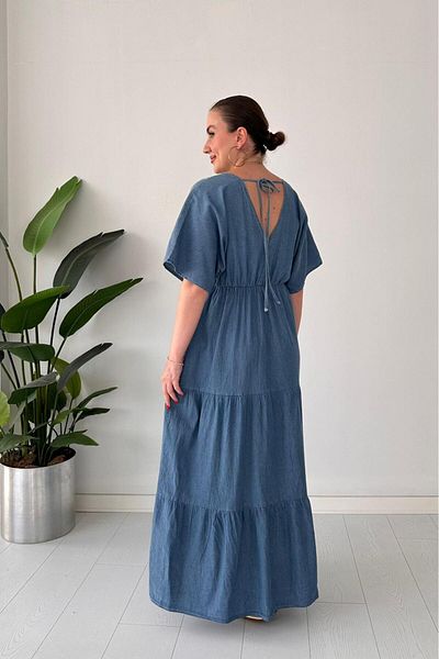 MaziButik Κεντημένο τζιν φόρεμα μπλε