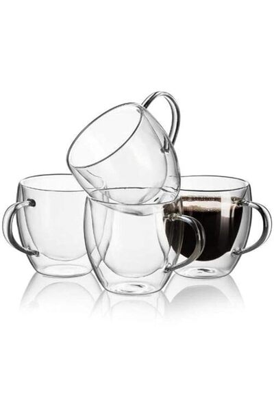 Generic Lushh Set of 4 Double Wall Glass With Handle 250 ML, Perfect Clear Cu...