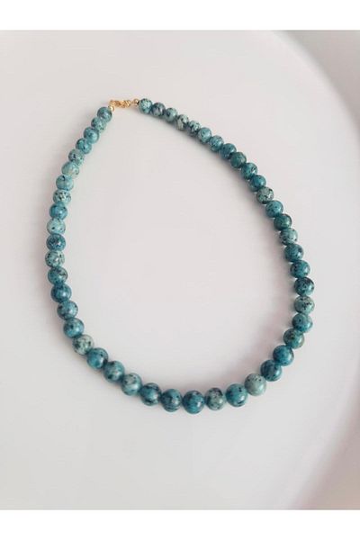 DEVİ fashion Blue Mix 8 mm Natural Stone Necklace 45 cm