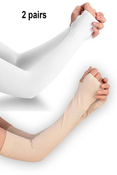 AGD 2 Pairs of Transparent Arm Sleeves for Women, Detachable, Long Sleeves, UV Sun Protection/White