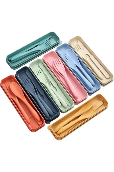 Generic مجموعة أدوات مائدة من قش القمح من SYOSI، مجموعة أدوات سفر محمولة قابل...