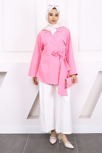 İmajButik Kimono roz cu legare laterală