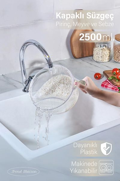 Trend Maison Transparent Unbreakable Lid Vegetable Fruit Rice Strainer Cream