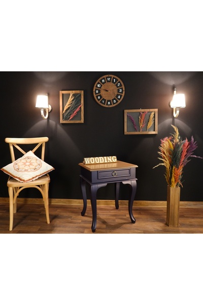 Wooding Mobilya Çekmeceli Masif Lacivert Natürel Komodin - Yan Sehpa