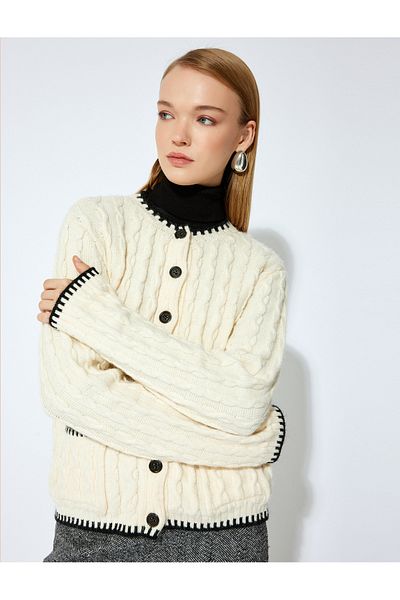 Koton Beige Women's Cable Knit Cardigan