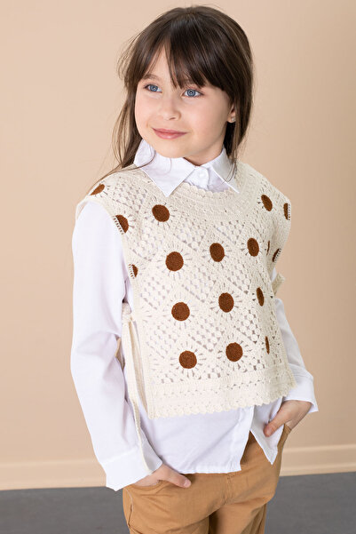 Cansın Mini Brown Polka Dot Sweater and Trousers Girl's Shirt 3 Piece Set 20684