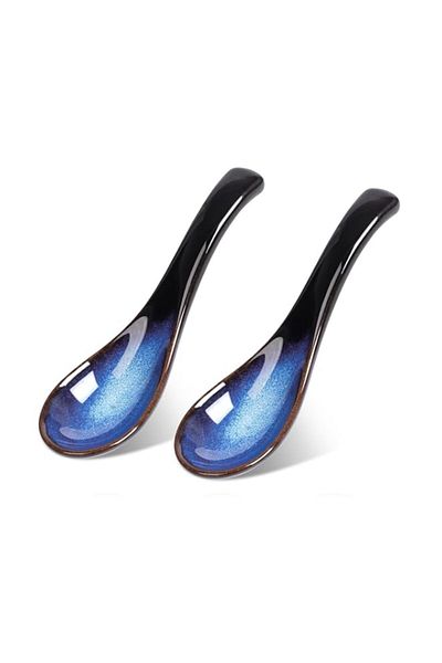 Generic ZWFFC QRATIE Asian Soup Spoon Set, Blue Japanese Soup Spoon Ceramic Chinese Soup Spoons Ramen Spoon