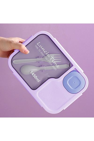 SUMAKA Lunch Box 1450ml 3 Compartments Student Sealed Adult With Spoon And Fork Leak Proof Microwavable