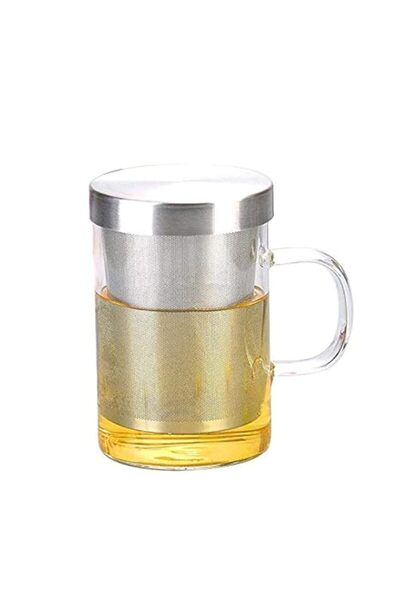 Generic Clear Glass Tea Mug with Stainless Steel lid and Strainer, 450ml