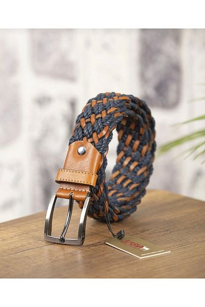 KASVA DERİ 3.5 Cm Hand Knitted Tan Leather Belt