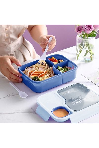 SUMAKA Lunch Box 1450ml 3 Compartments Student Sealed Adult With Spoon And Fork Leak Proof Microwavable