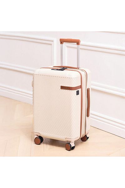 Quasar & Co. Set of 3 trolleys S/M/L, suitcases, luggage with lock, telescopic handle, suitcases with 4 double wheels, ABS, beige