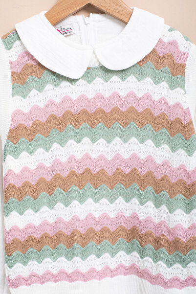 Cansın Mini Coffee Knitted Sweater, Muslin Shirt, Girl's Trousers 3 Piece Set 20670