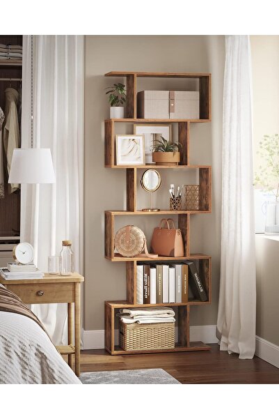 VASAGLE Biblioteca, raft cu 6 unitati de depozitare, pentru living, din lemn, 24x190x70cm, maro