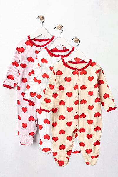 ENİA BABY طقم رومبير بناتي منقوش على شكل قلب مكون من 3 قطع لحديثي الولادة من ...